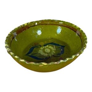 Handcrafted Green Mexican Pottery Bowl